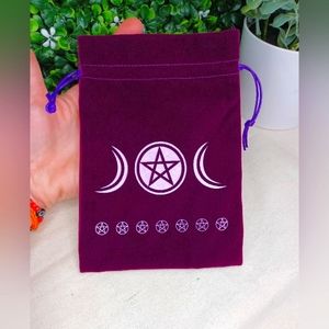 💜 Purple Velour Triple Moon Drawstring Bag ~ Tarot Cards Bag